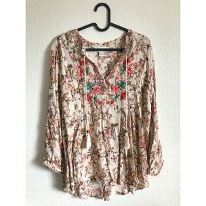 Vintage America Long Sleeve Floral Tassel Blouse